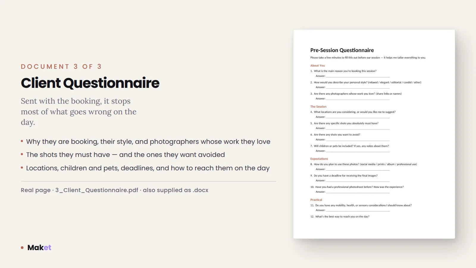 Preview 5 of 6 of Photography Contract, Model Release and Client Questionnaire