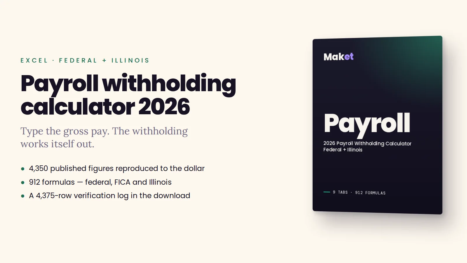 Cover of 2026 Payroll Withholding Calculator for Excel, spreadsheet