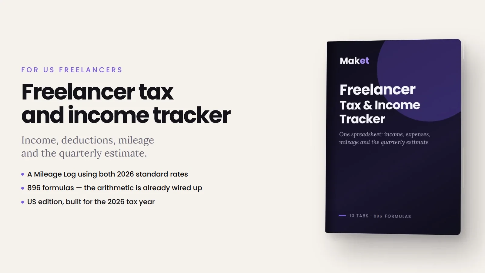 Cover of Freelancer Tax and Income Tracker 2026, spreadsheet