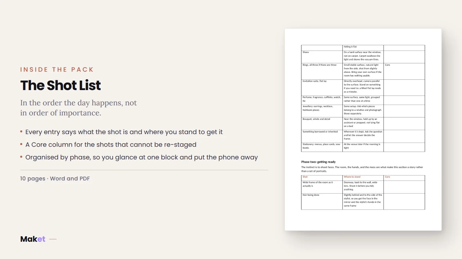 Preview 3 of 5 of Wedding Photography Timeline and Shot List (Word)